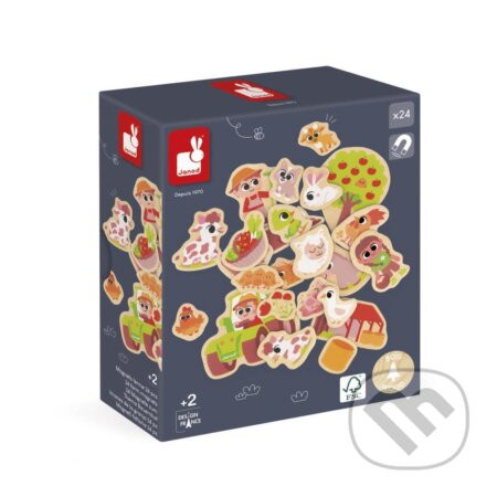 Drevené magnetky pre deti Farma 24 ks - Janod