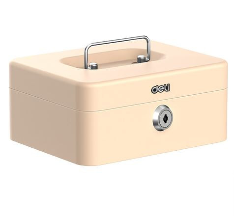 Kovová pokladna DELI přenosná 200 × 160 × 90 mm - krémová