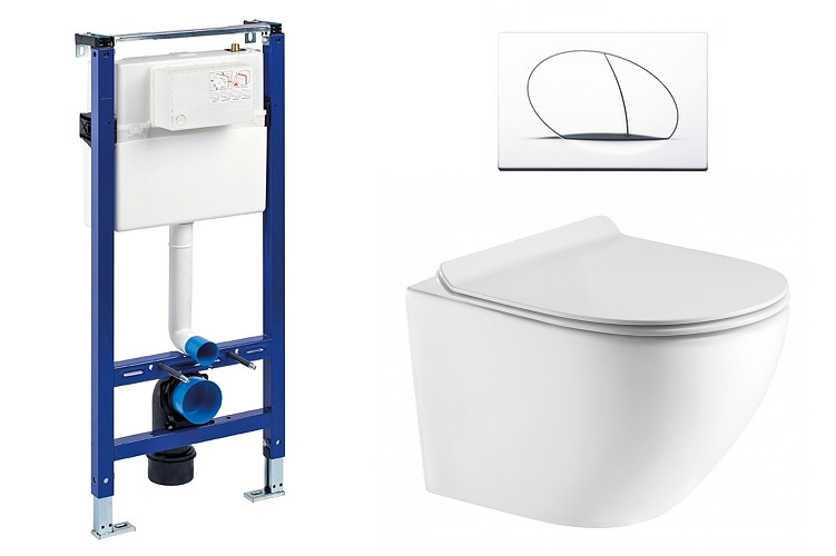 Liv-Fluidmaster Wc set Ring Gips podmítková nádrž do sádrokartonu, mísa, sedátko a bílé tlačítko 195853 - SET(195853, 223468, OLKLT046E)