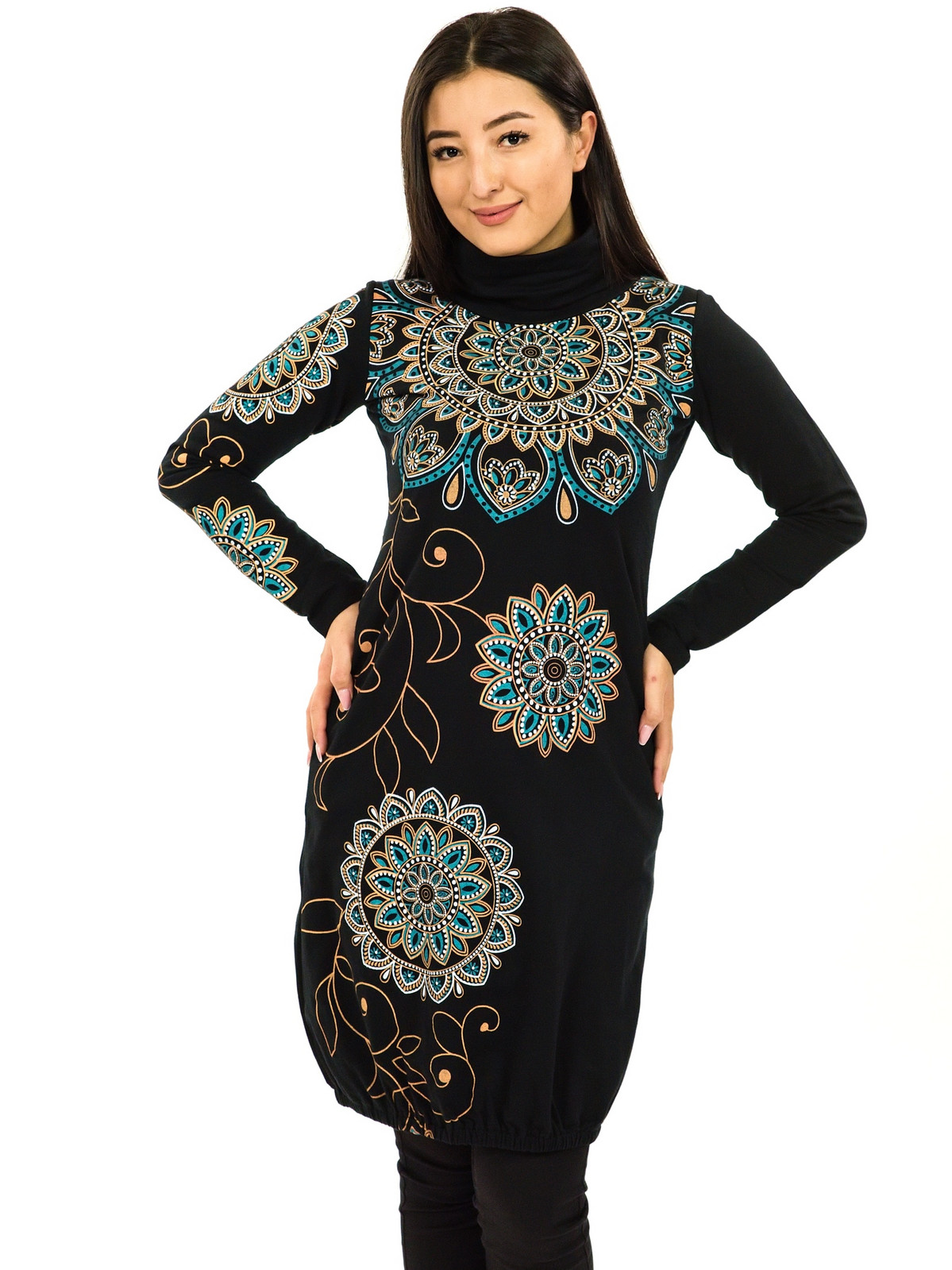 Himalife Balonová šatomikina s rolákem Zaira - černá s tyrkysovou a zlatou Velikost: XXL