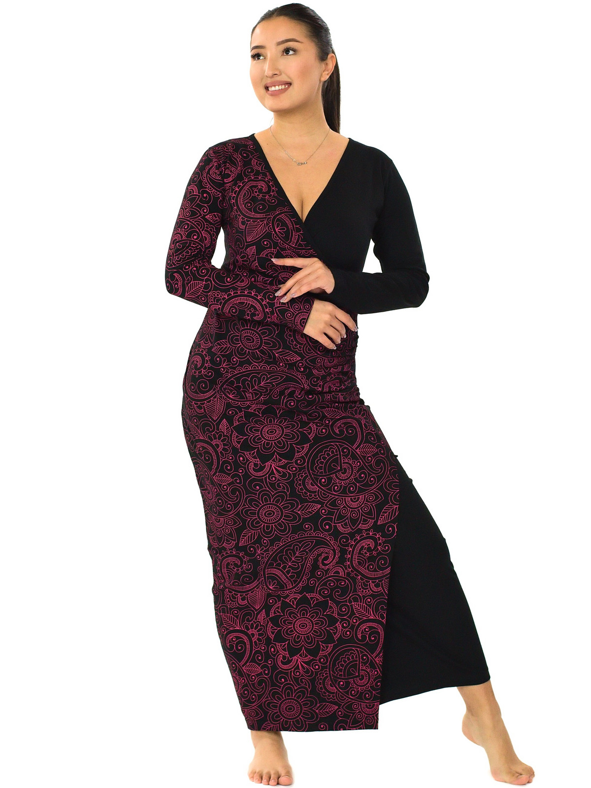 Himalife Dlouhé asymetrické šaty Kalimera - černá s červenou Velikost: L