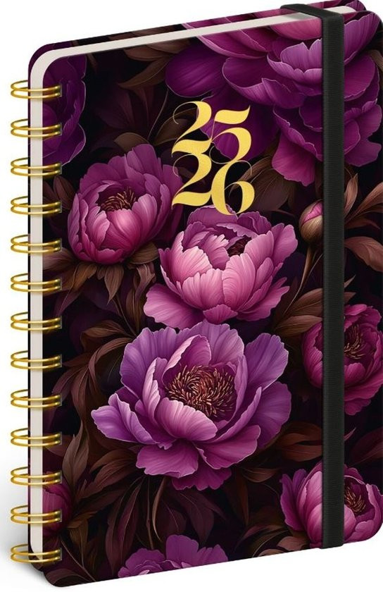 Spirálový 18měsíční diář Petito Fialové květy 2025/2026