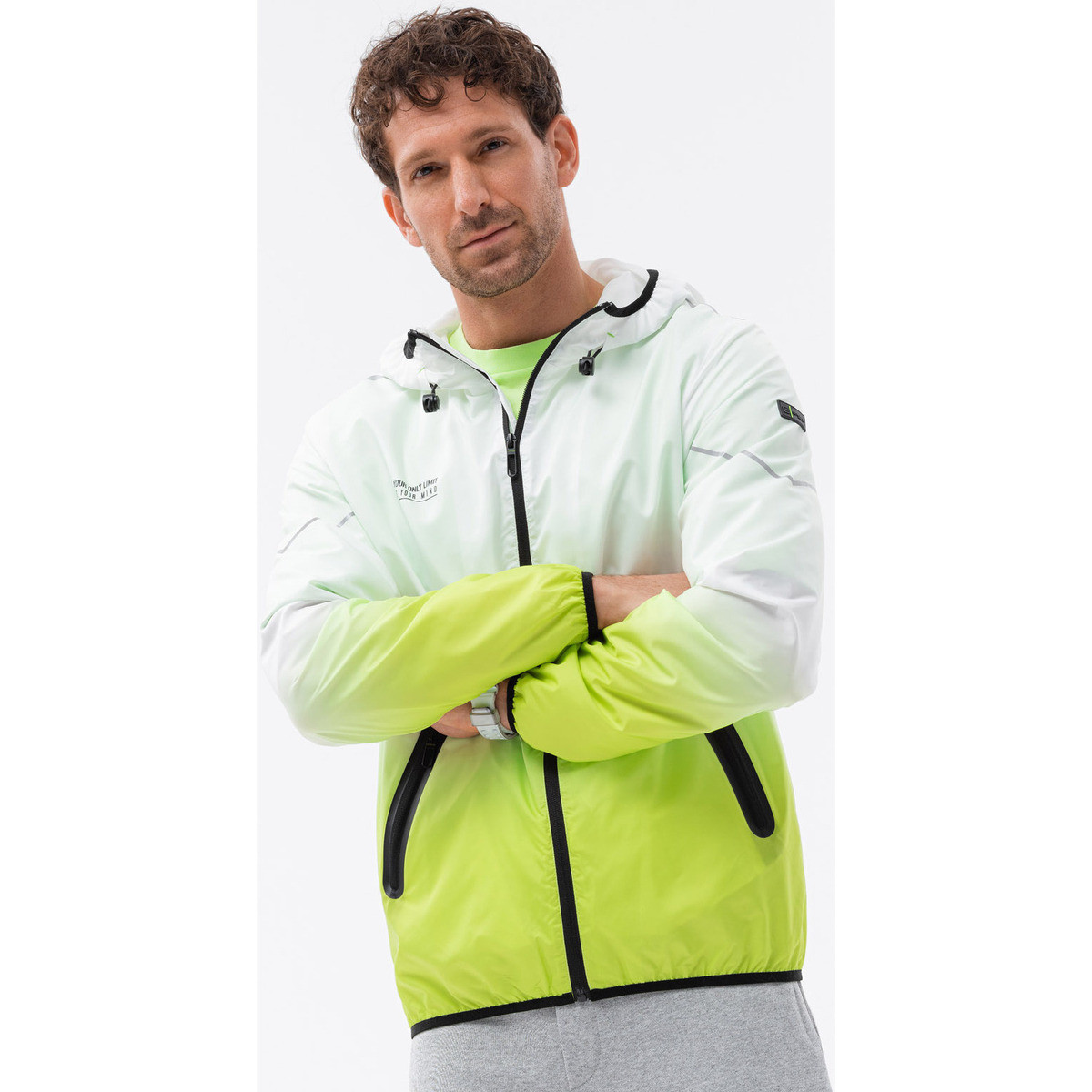 Ombre  Pánská přechodová bunda Muknerai bílo-limetkově