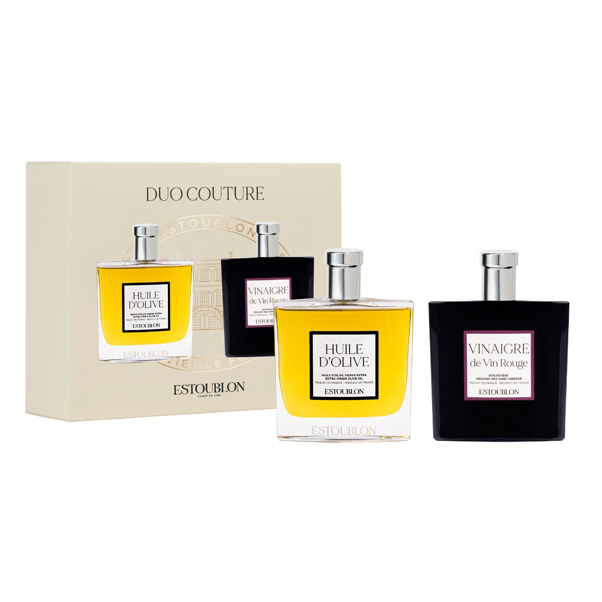 Dárková sada COUTURE, extra panenský olivový olej & ocet z červeného vína, 2 x 100 ml, Estoublon