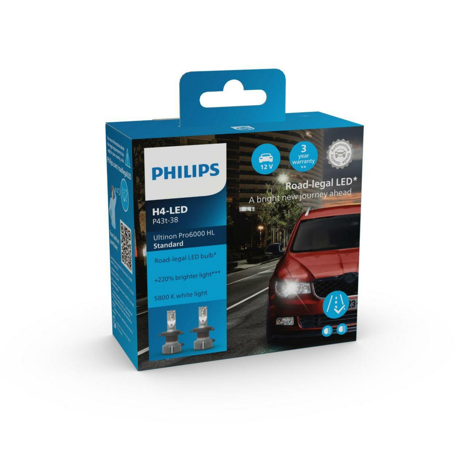 Philips LED H4 12V 18W Ultinon Pro6000 LED 5800K Standard (homologace DE, AT) 2ks 11342U60SX2