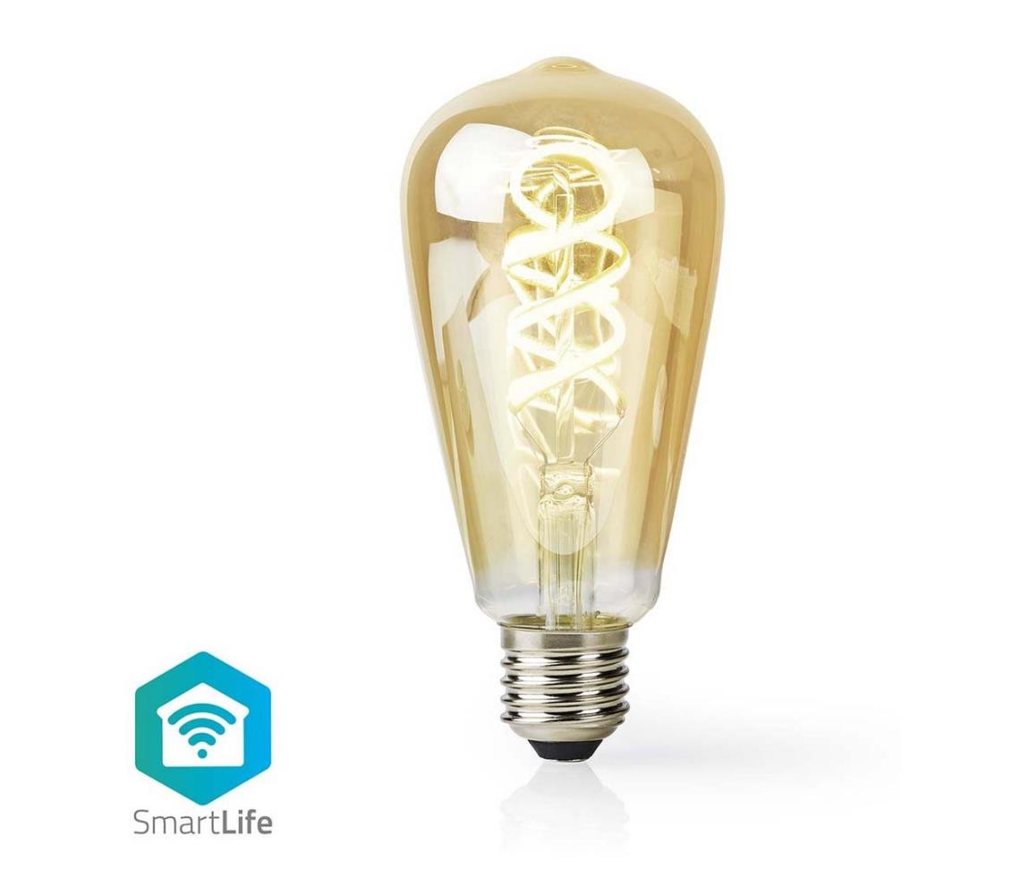Wi-Fi Smart Bulb E27 4,9W LED žárovka, s vláknem, pro chytrý dům, E27, ST64, 4,9W, 230V, 360lm, teplá až studená bílá, stmívatelná, zlatá WIFILRT10ST64