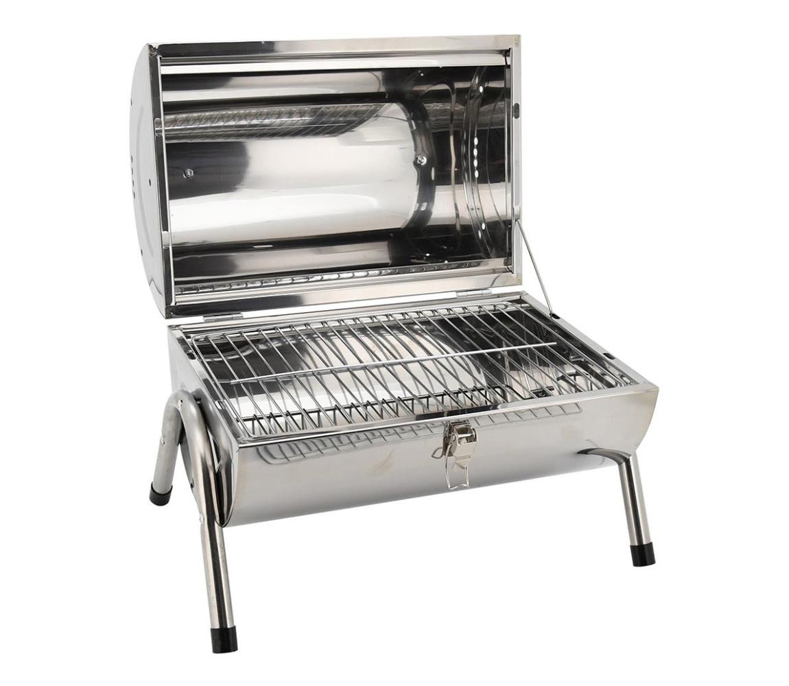 Přenosný gril na dřevěné uhlí lesklý chrom