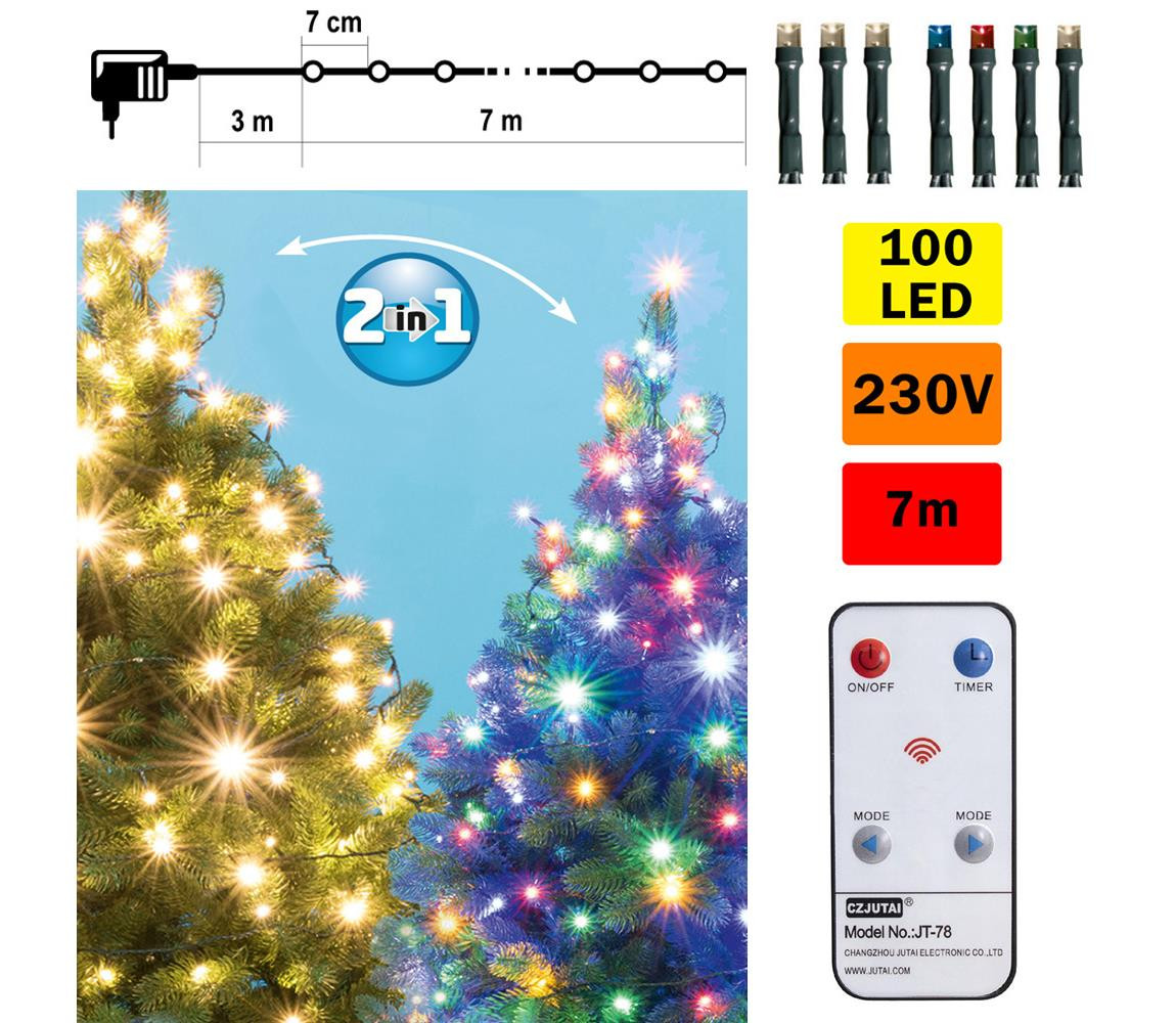 LED Vánoční venkovní řetěz 100xLED 10m IP44 teplá bílá/multicolor + DO