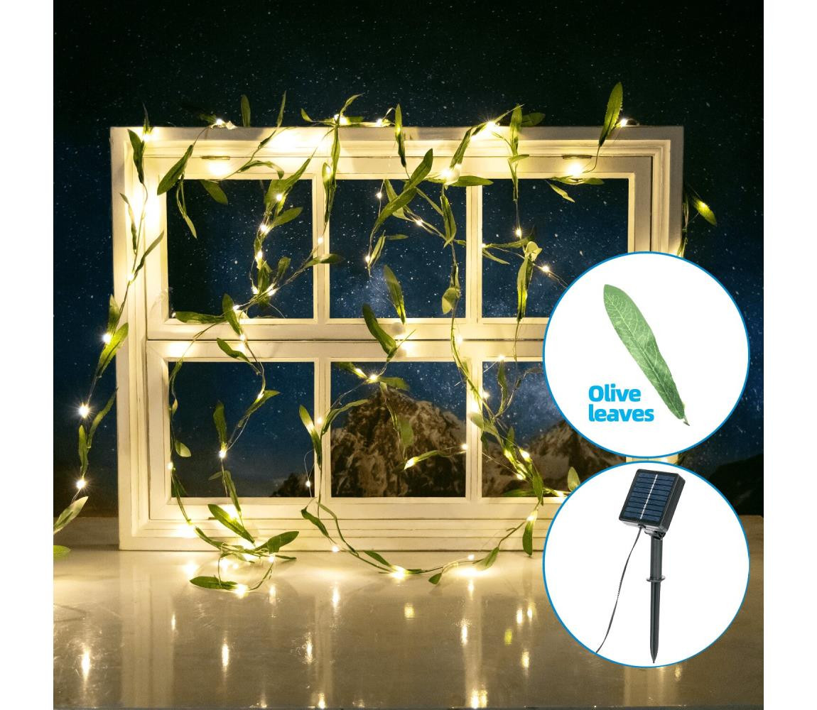 B.V.  - LED Solární řetěz 50xLED/7m IP65 teplá bílá olive