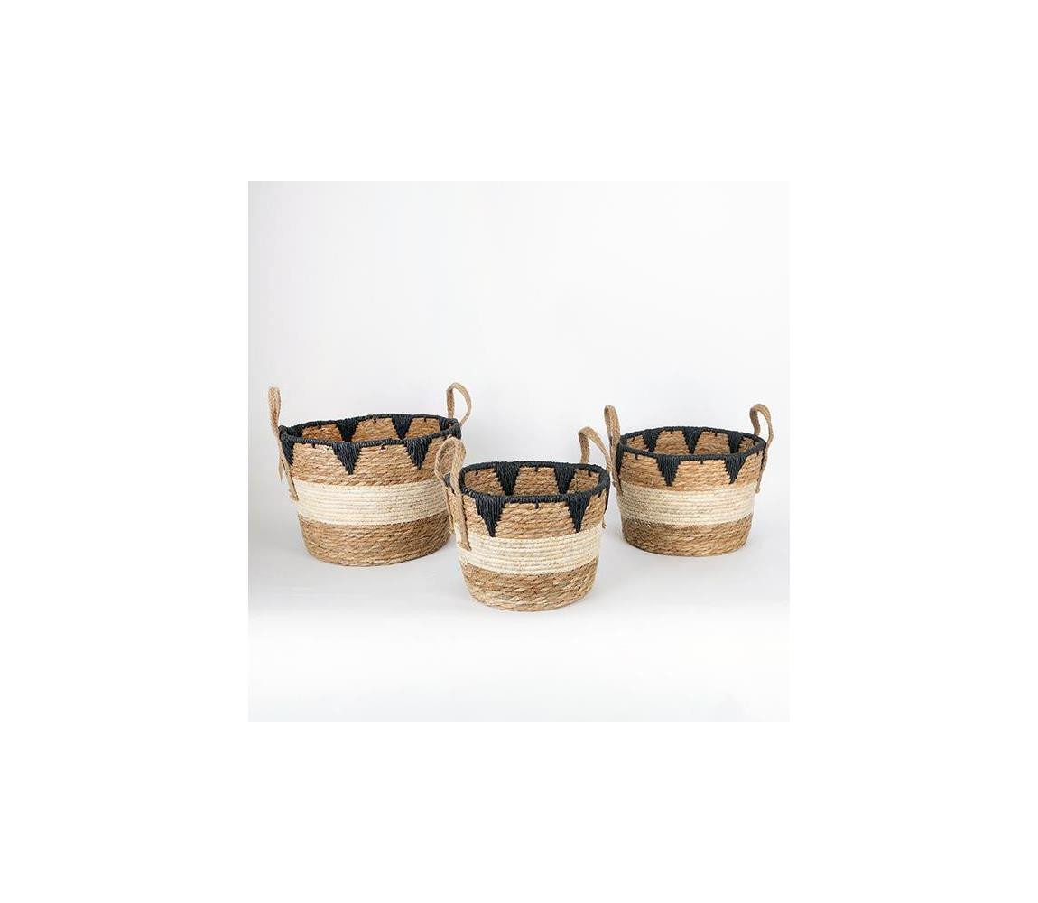 Eurolamp SADA 3x Slaměný košík béžová/černá