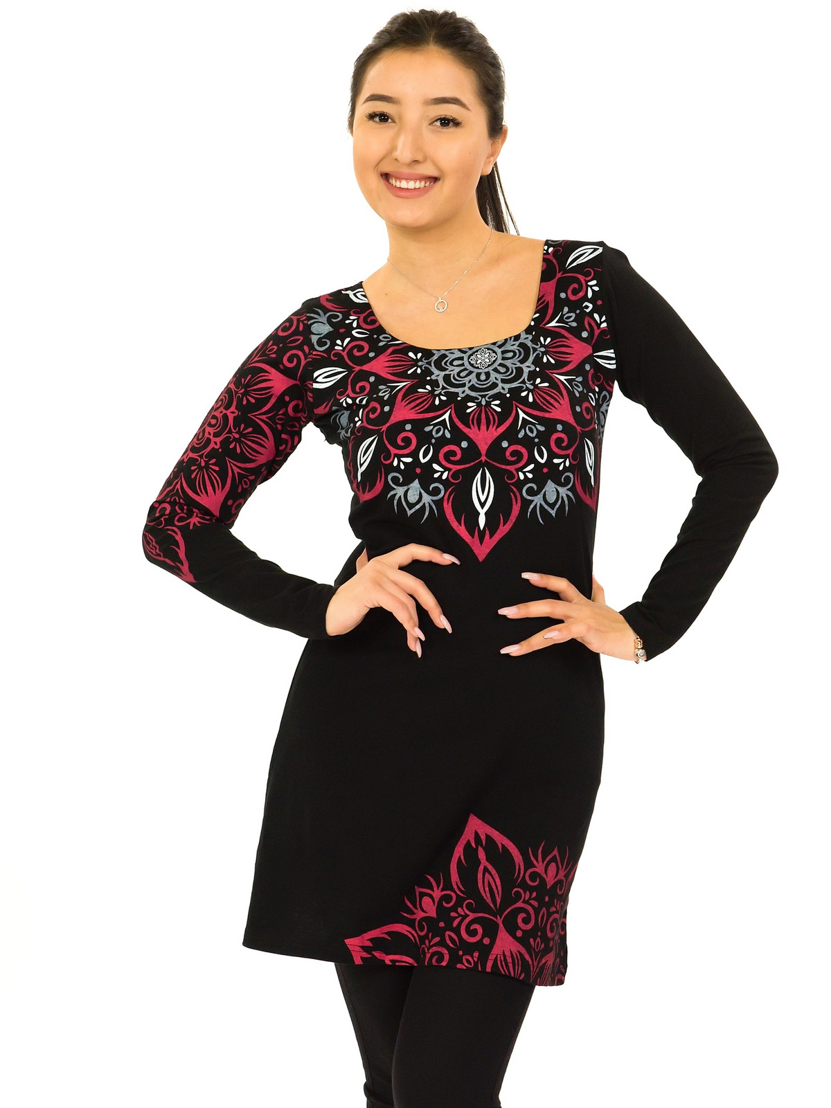 Himalife Šaty s dlouhým rukávem Loa - černá s červenou Velikost: 3XL