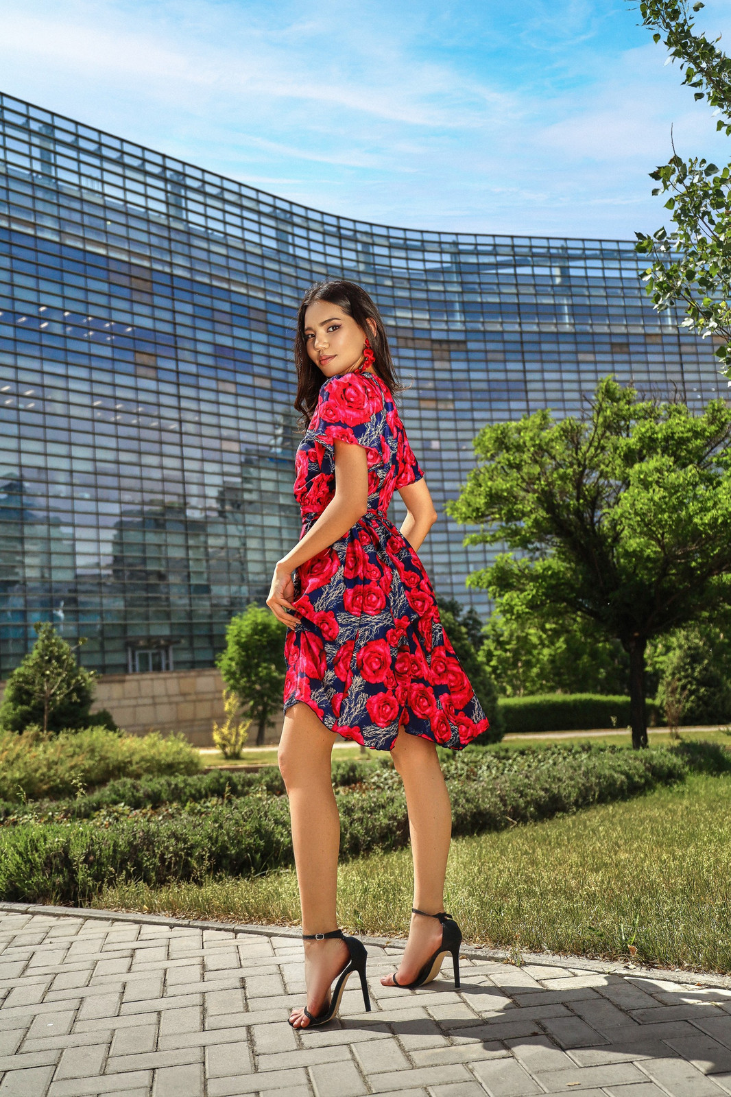 Himalife Zavinovací šaty s krátkým rukávem Rose - tmavě modrá s růžovou Velikost: XXL/3XL