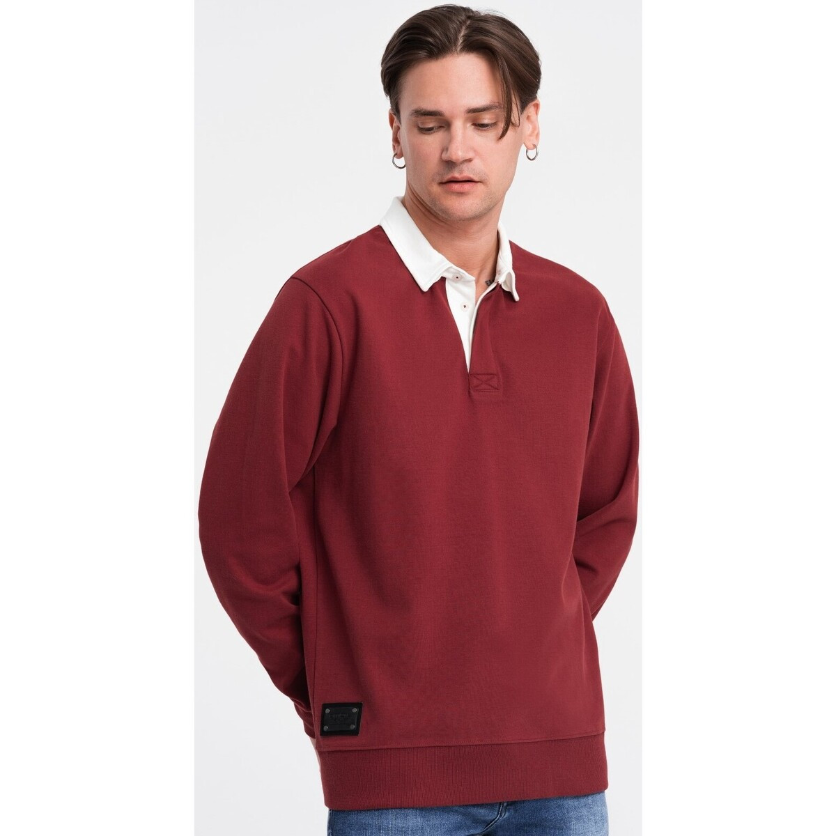 Ombre  Pánská mikina bez kapuce Rufeal kaštanová  Bordó