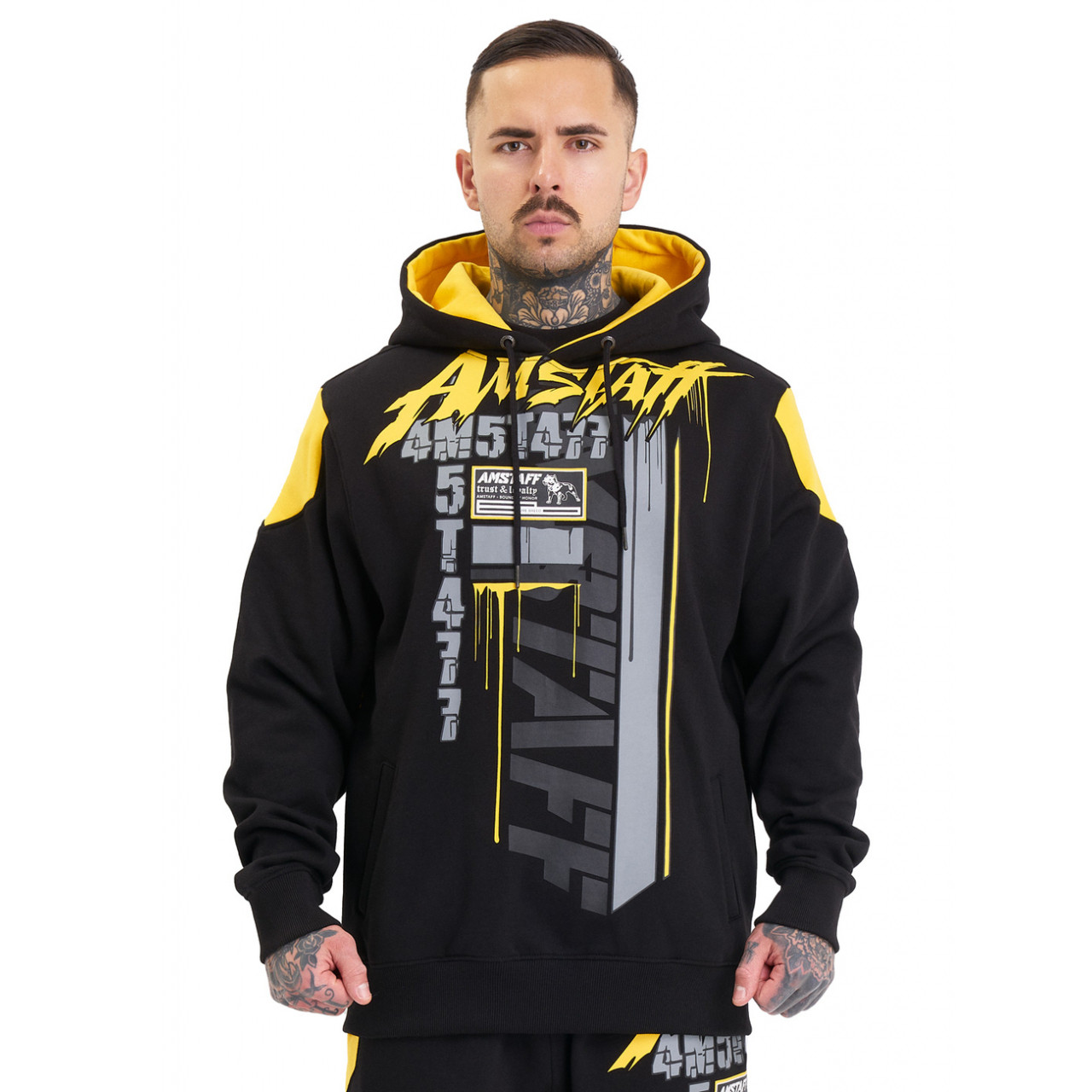 Mikina s kapucí Amstaff Cary - černá-žlutá, M