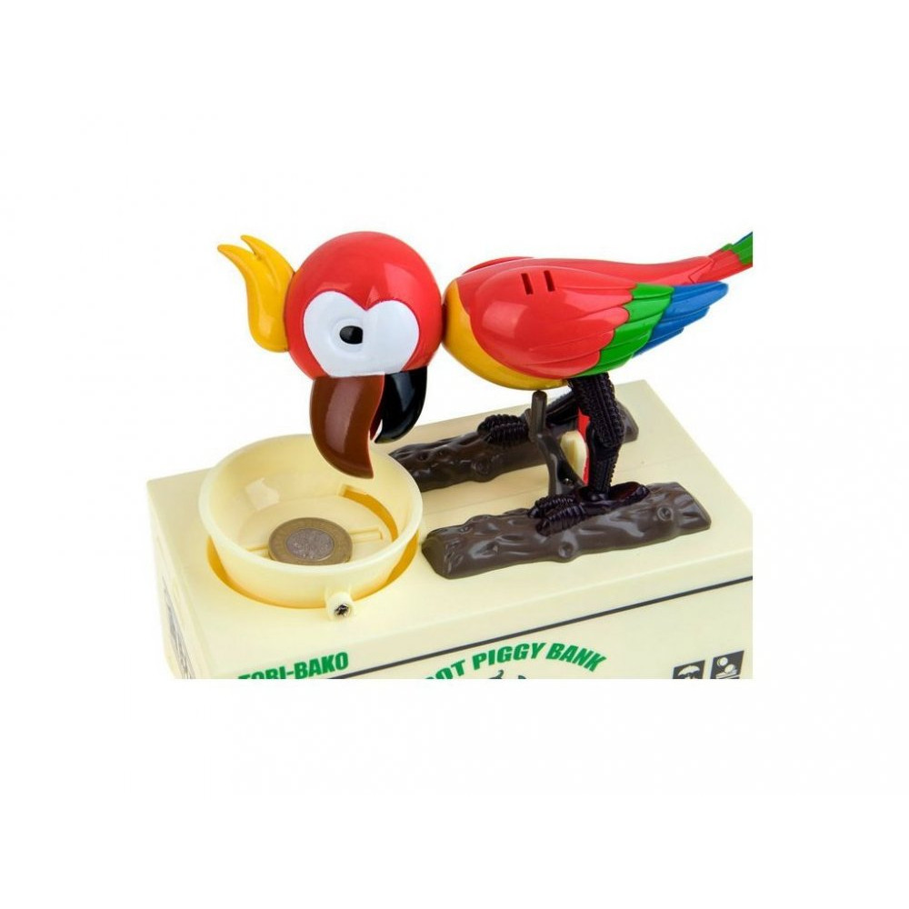 Pokladnička na mince Papoušek - béžová-červená