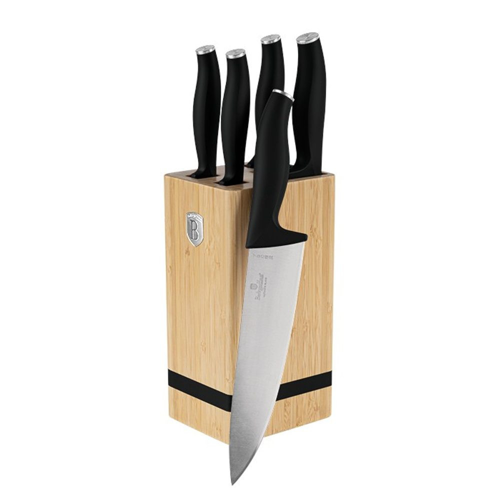 Sada nožů se stojanem BAMBOO 6 ks Matt black Collection - BERLINGERHAUS