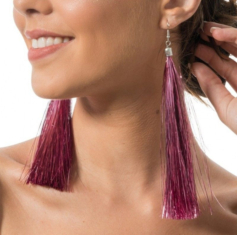 Náušnice z třásní růžové 17 cm