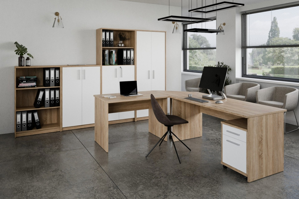 Kancelářská sestava NEJBY GIANNI 11, dub sonoma/bílá