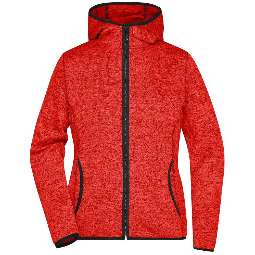 James & Nicholson (Daiber) Dámská mikina s kapucí na zip JN588 - Červený melír / černá | L