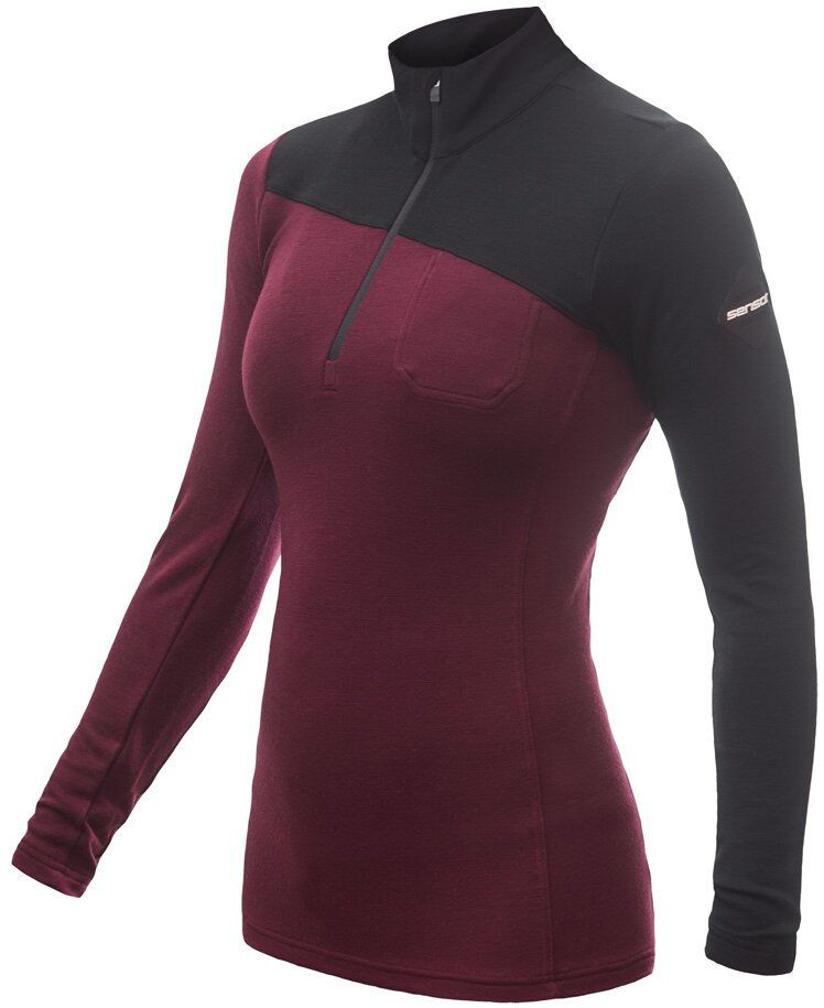 SENSOR MERINO EXTREME dámské triko dl.rukáv zip port red/černá Velikost: M 8592837086132