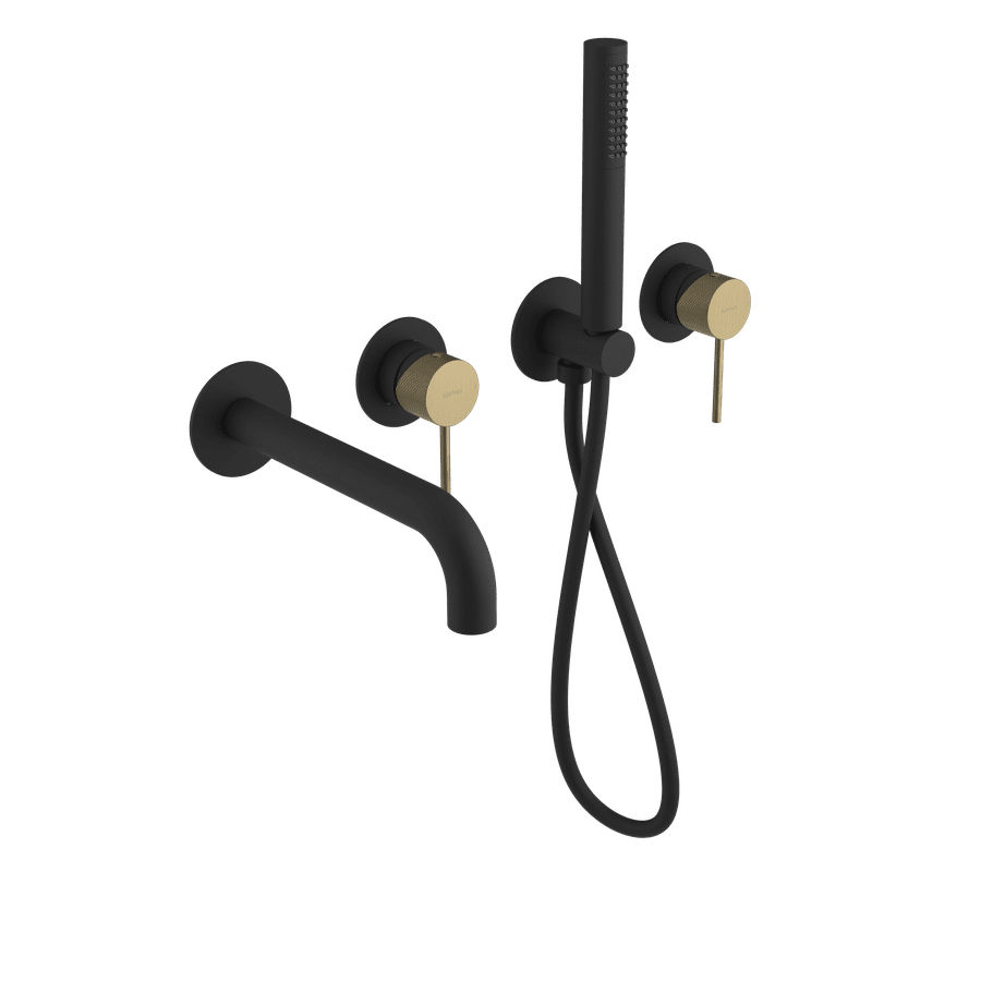 SAPHO ULTRASAN podomítková vanová baterie s hubicí a ruční sprchou, 2 výstupy, černá mat/zlato mat UT093VBG