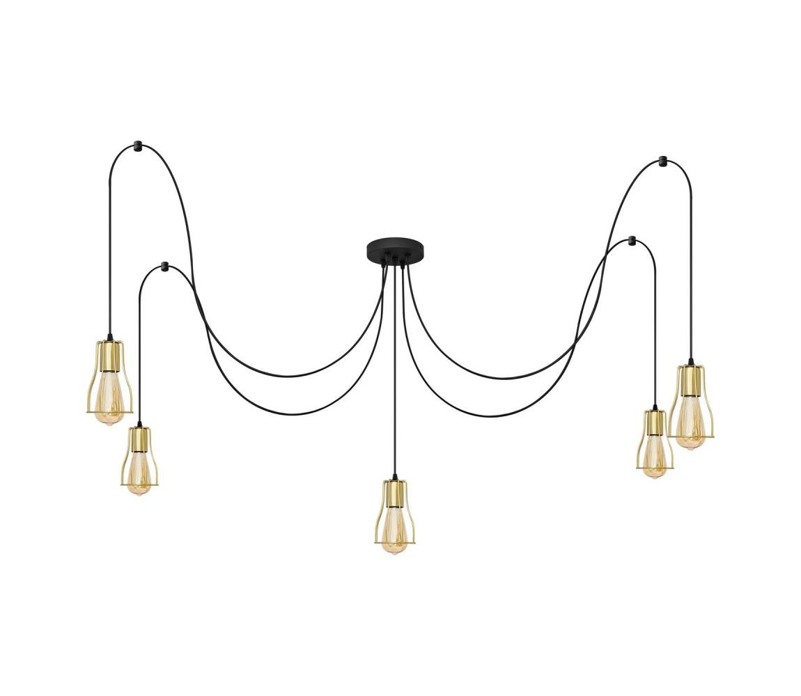 Lustr na lanku TUBE 5xE27/15W/230V pavouk černá/zlatá
