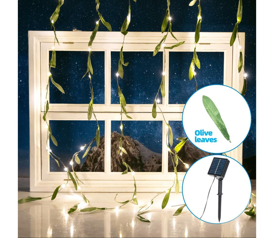 B.V.  - LED Solární řetěz 70xLED/4x1m IP65 teplá bílá olive