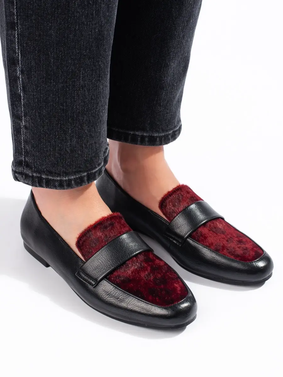 Exkluzívní polobotky černé dámské bordové na plochém podpatku