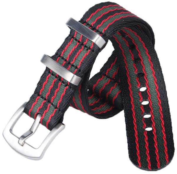 Řemínek NATO Sports proužky, černo-červeno-zelené 22 mm - 22 mm