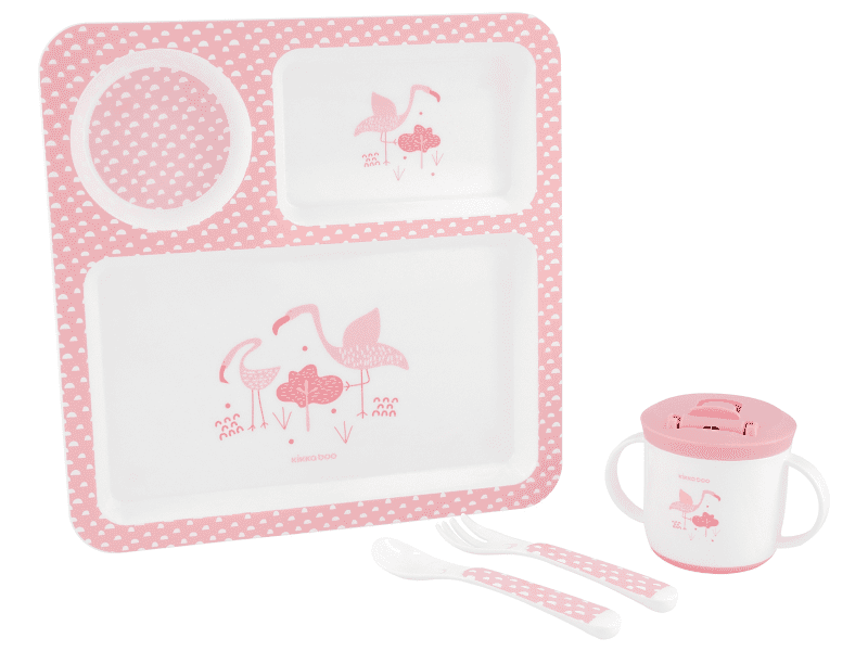 KikkaBoo Jídelní sada 4-dílná Flamingo