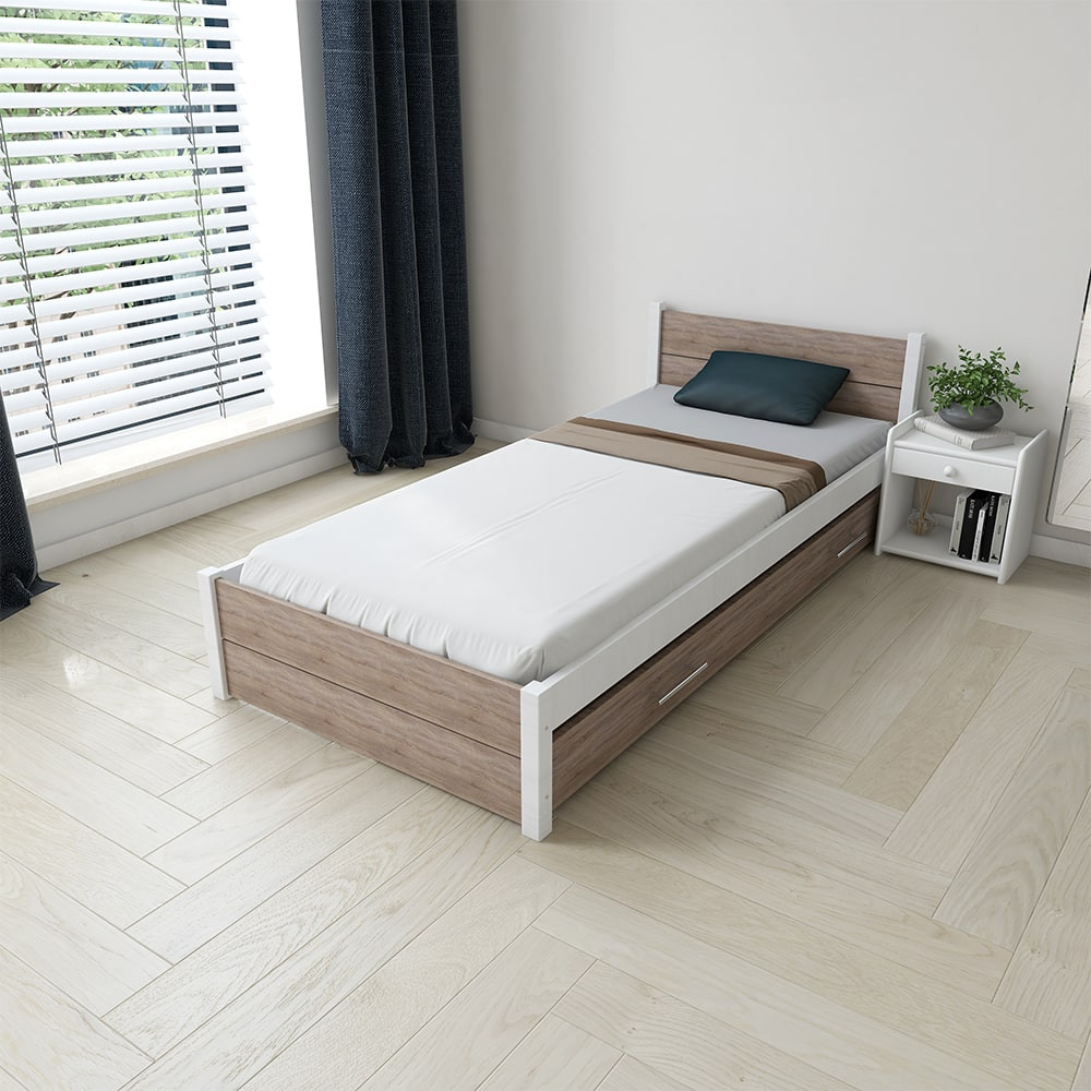 EB Postel z masivu IRIS DOUBLE - 80×200 cm Bílá/DUB LANÝŽ