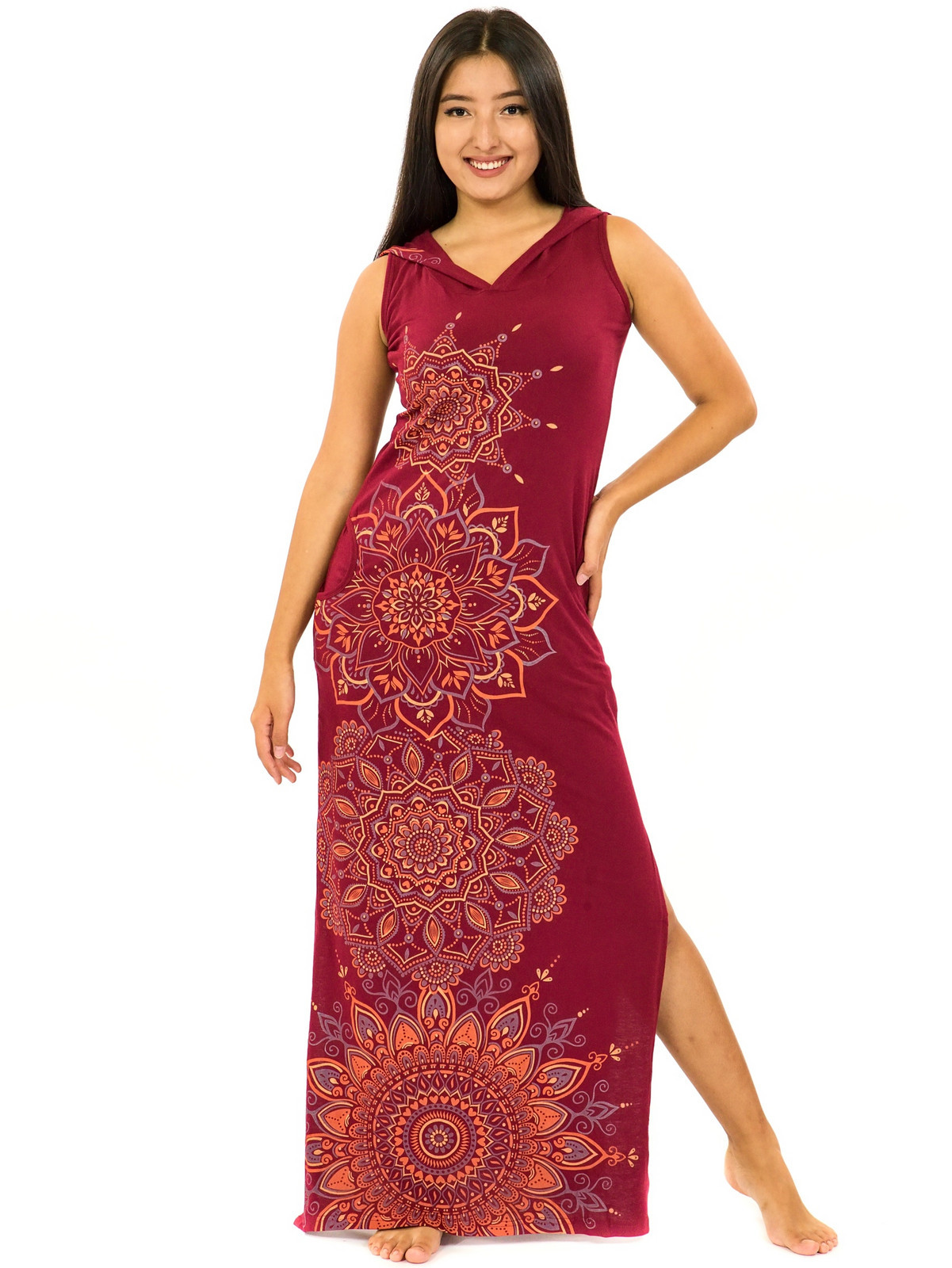 Himalife Dlouhé šaty s kapucí Hanalei - vínová Velikost: XXL