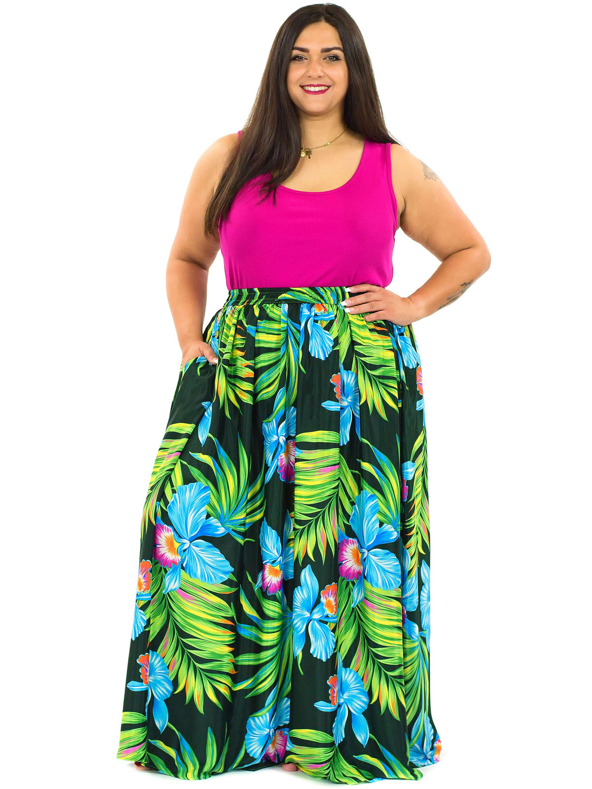 Himalife Maxi sukně s kapsami Narcis -zelená s barvami Velikost: S/M