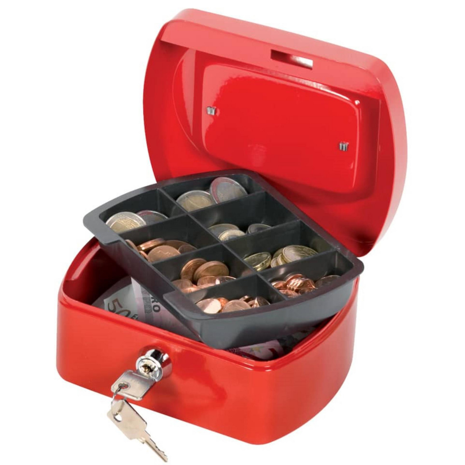 Příruční pokladna Q-Connect s mincovníkem - 15 x 7,5 x 12 cm, červená