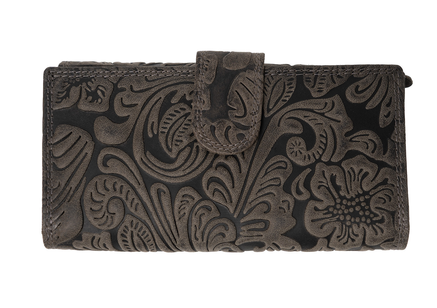 Kožená dámská velká peněženka WILD By Loranzo - šedá - ornament