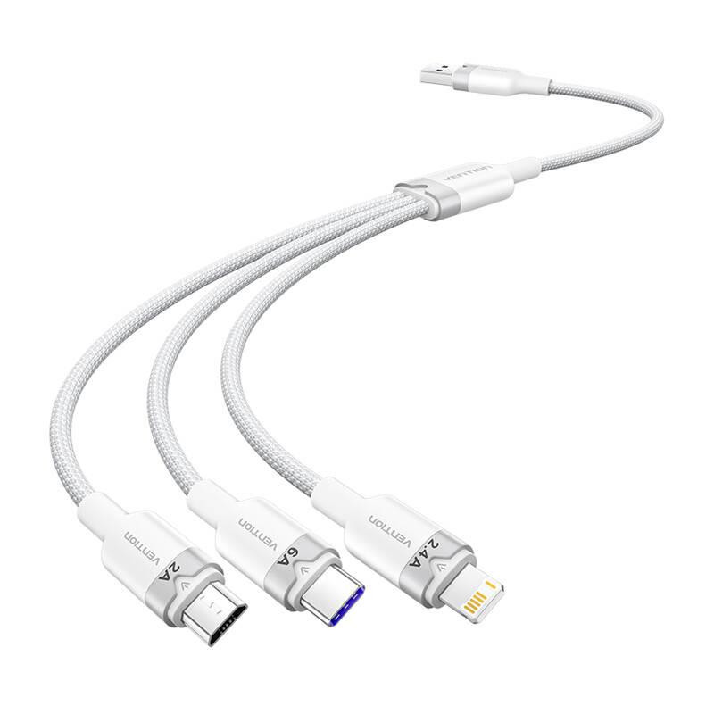 Kabel USB 2.0 A na 3v1 6A Vention CTRWG 1,5M (bílý)