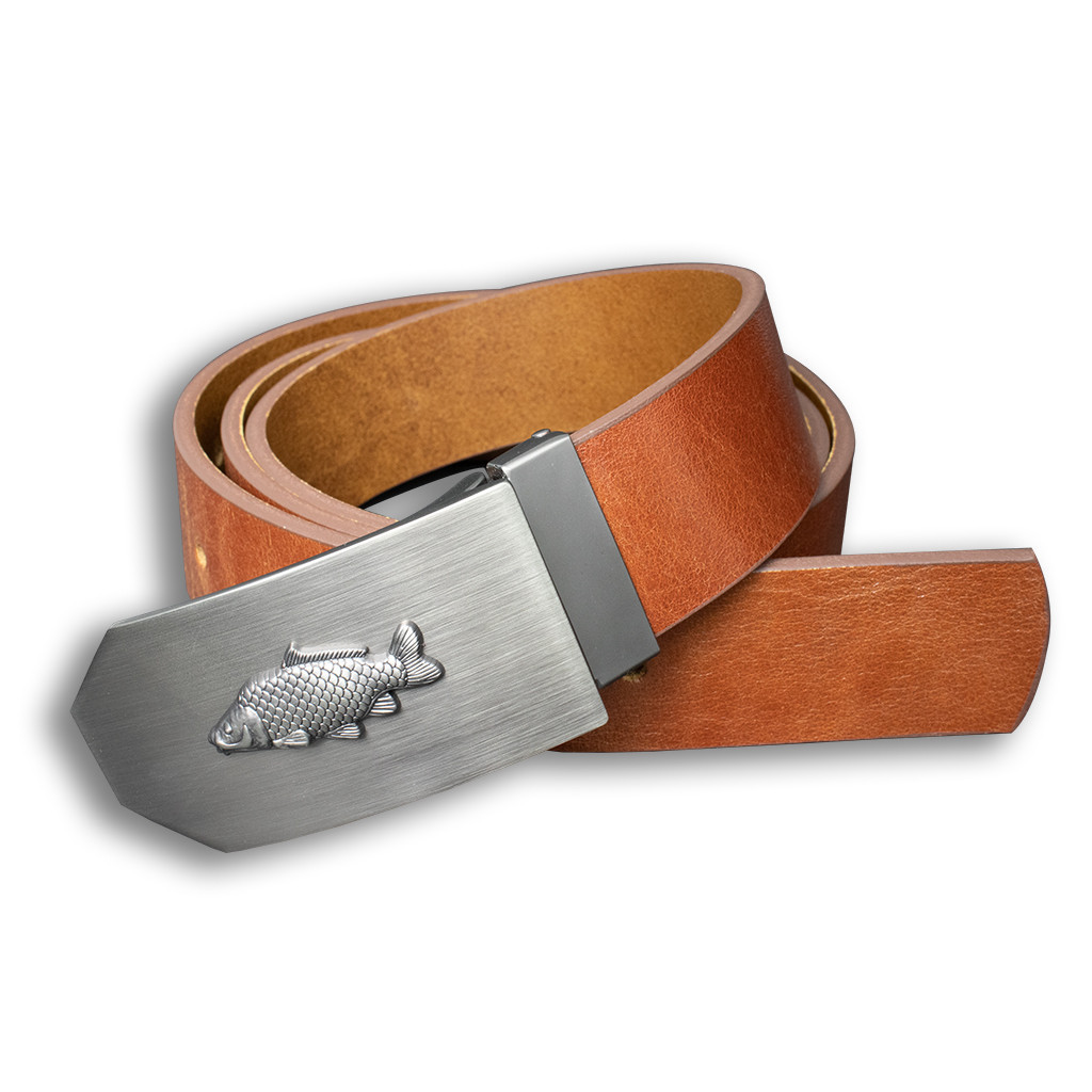 Opasek kožený rybářský Kapr 4 cm - hnědý, 100