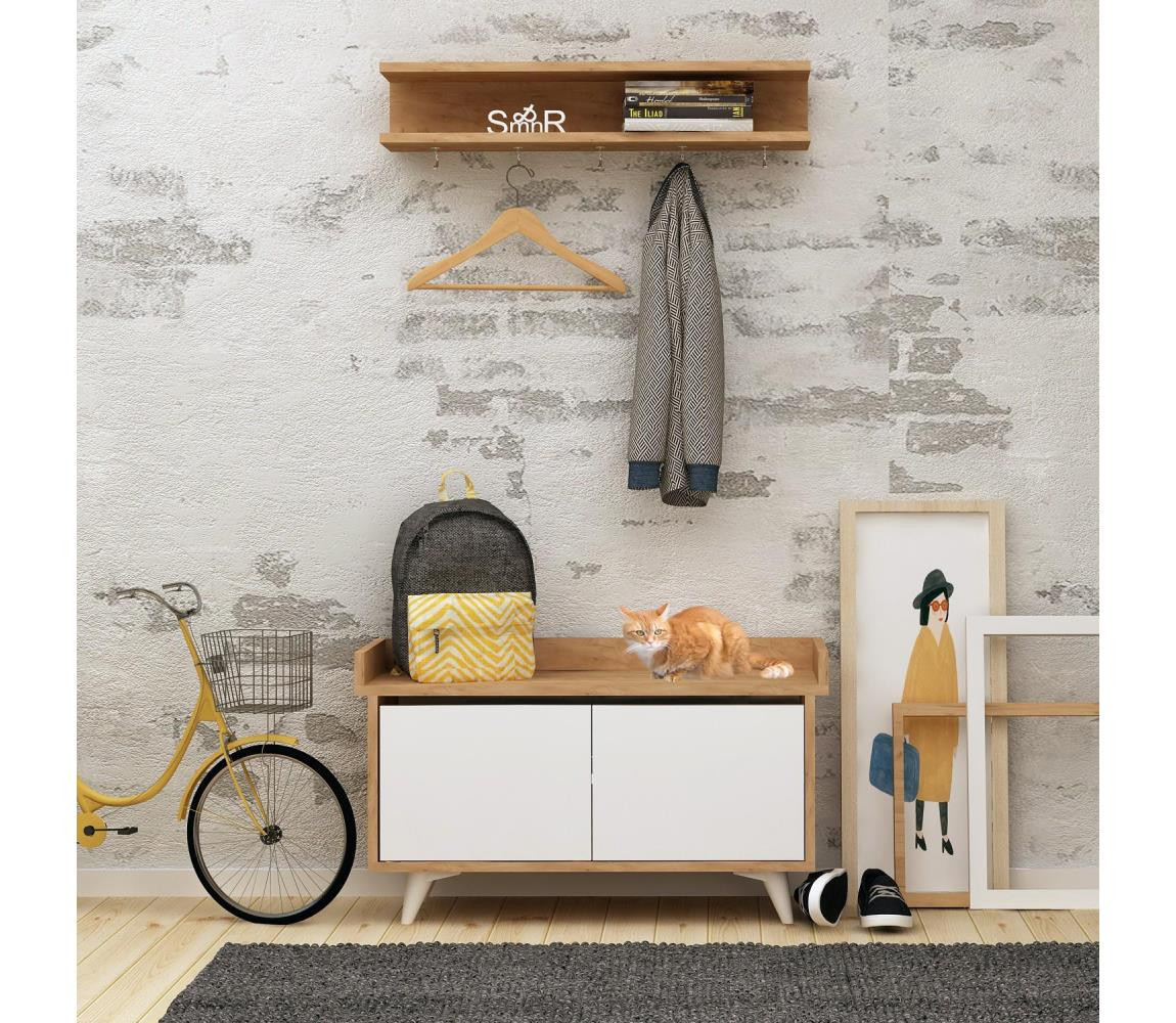 Nástěnný věšák ARASSO 18,8x80 cm + botník 60x90 bílá/hnědá