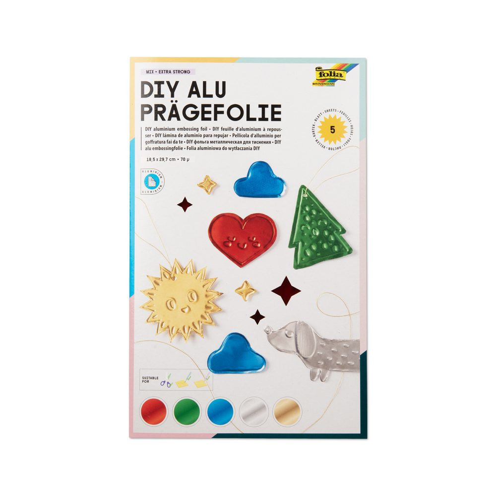Hliníková folie pro embosování 5 listů 18,5 x 29,7 cm základní barvy - 1 ks