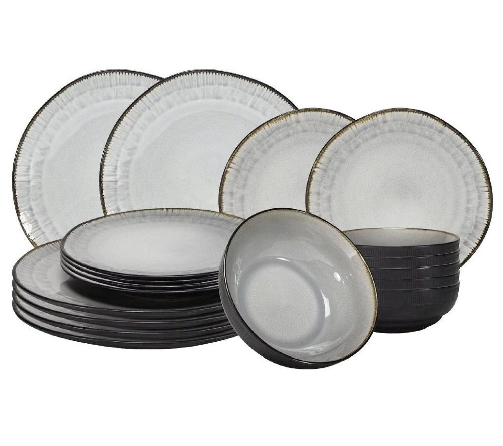 HIT Jídelní sada talířů 18 ks Kos černá/šedá HT-24327298