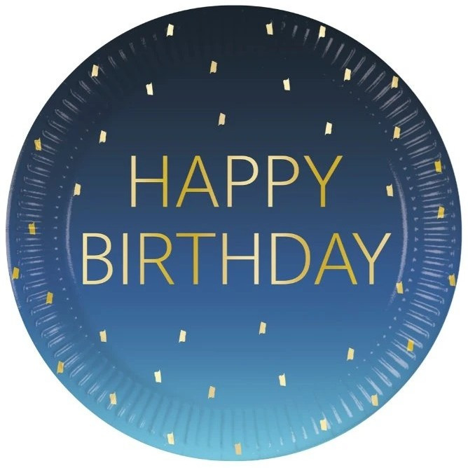Talířky papírové Happy Birthday Blue 8ks 23cm