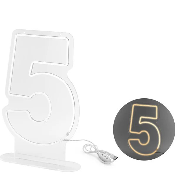 Neonové LED číslo '5', bílé, 50 cm