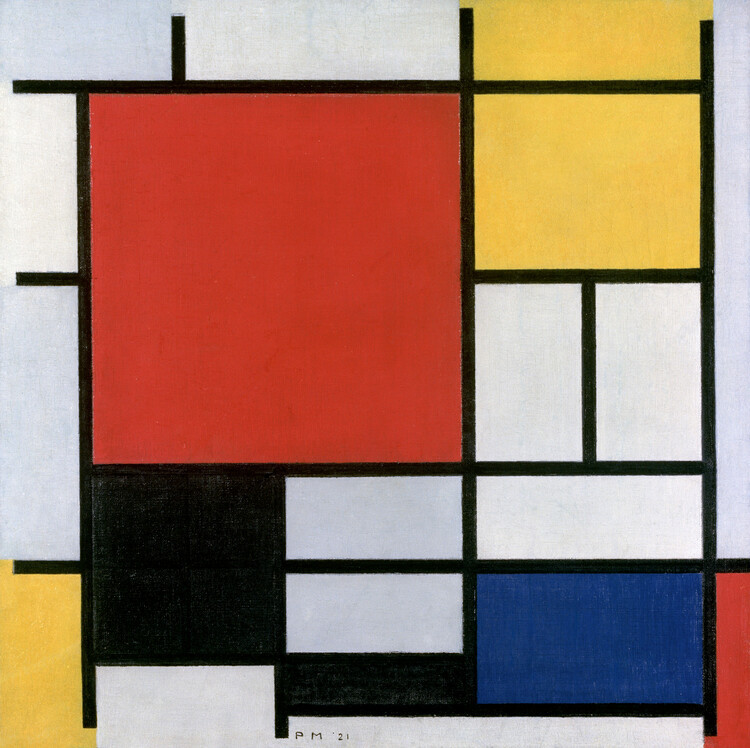 Piet Mondrian Obrazová reprodukce Composition with large red plane, Piet Mondrian, 40 × 40 cm