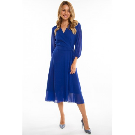 Dámské zavinovací šaty KASANDRA midi 3/4 rukáv - modré, Velikost 40, Barva Modrá Bellezza 0020158