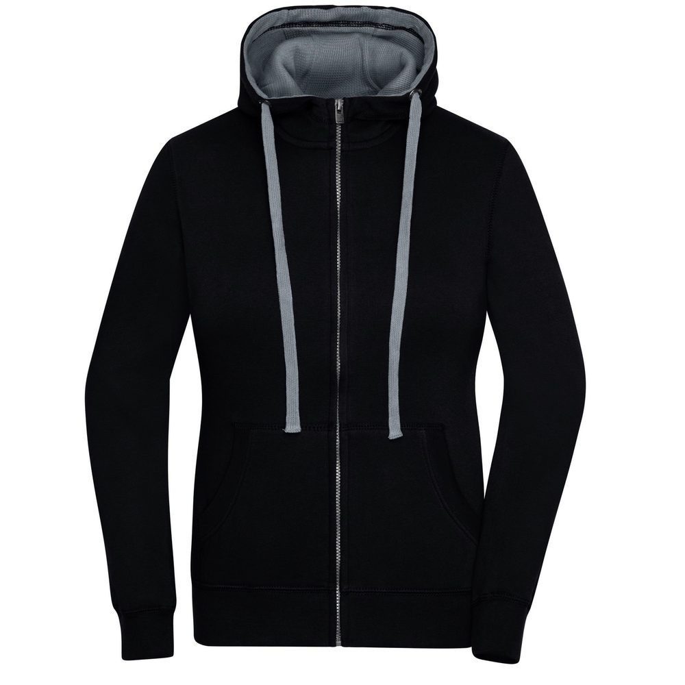 James & Nicholson (Daiber) Dámská mikina na zip s kapucí JN962 - Černá / šedý melír | L