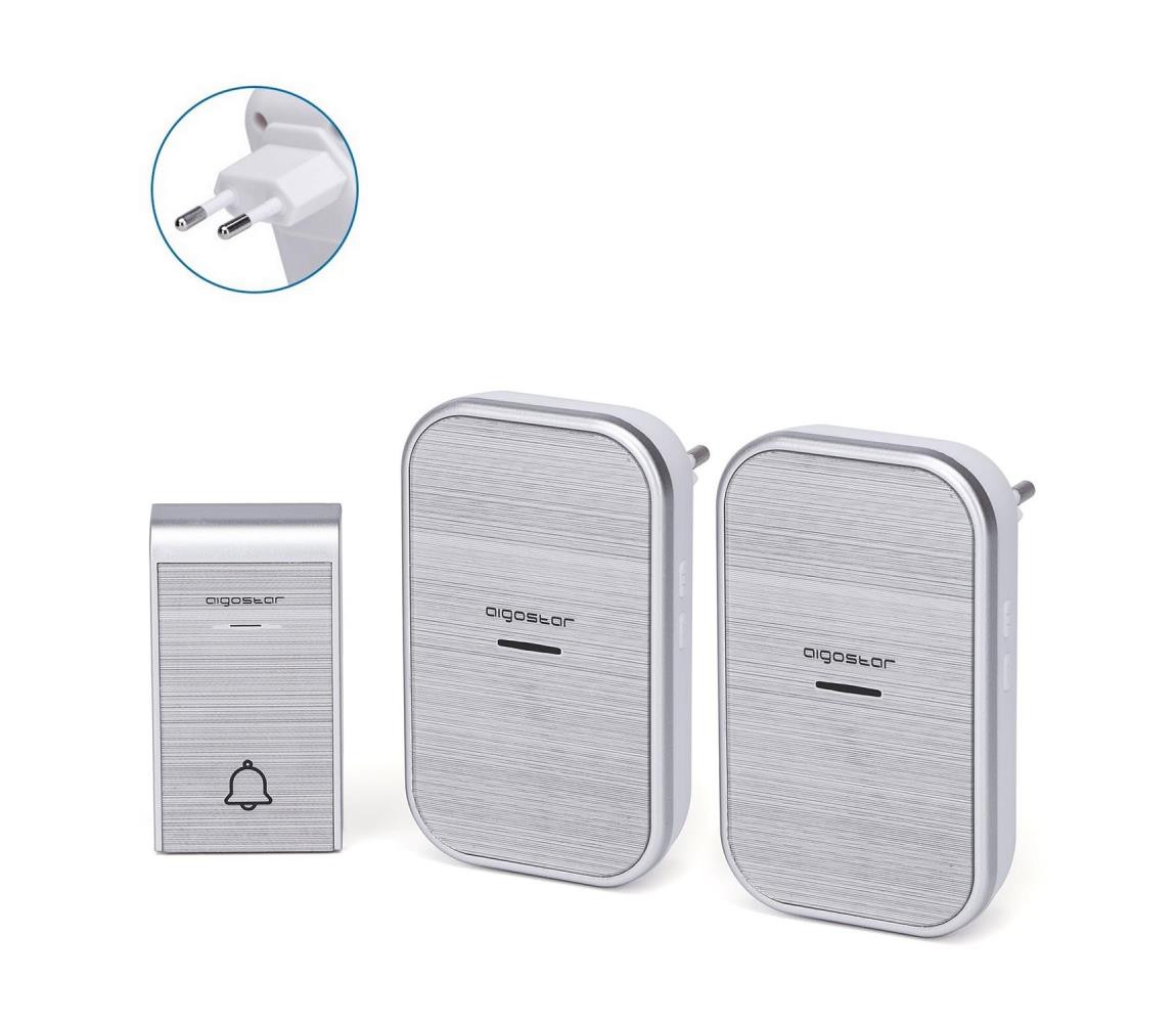 B.V.  - SADA 2x Bezdrátový zvonek do zásuvky 230V IP44 stříbrná