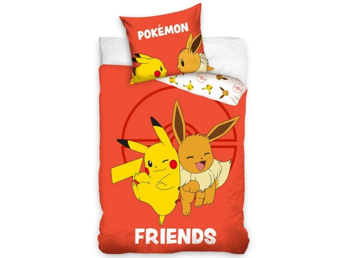 Carbotex Bavlněné povlečení 140x200 + 70x90 cm - Pokémon Eevee a Pikachu