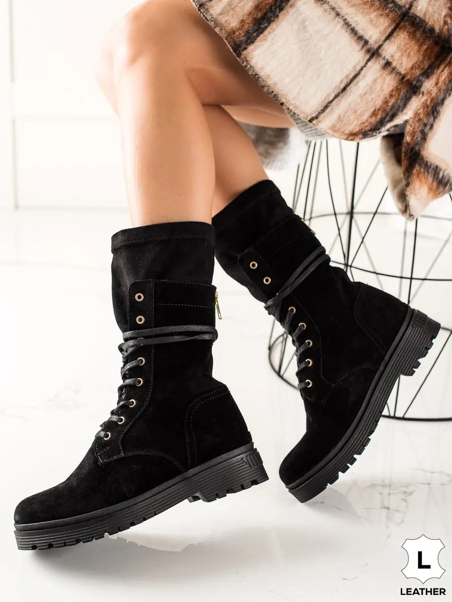 Designové workery černé dámské na plochém podpatku