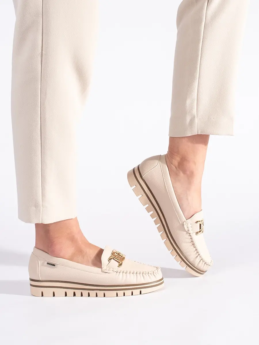 Módní mokasíny dámské béžové na platformě