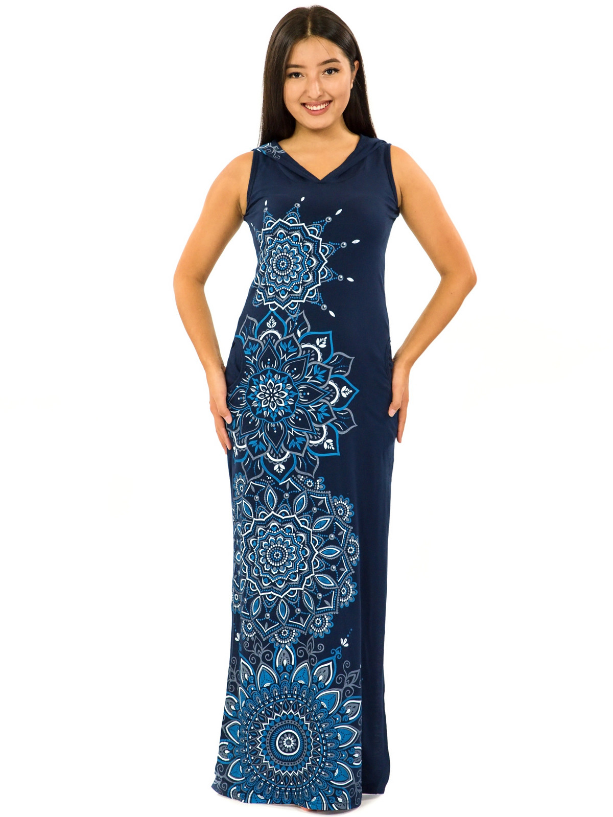 Himalife Dlouhé šaty s kapucí Hanalei - modrá Velikost: XXL